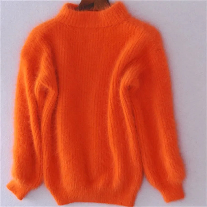 Fluffy turtleneck sweater for women