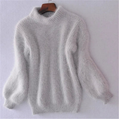 Fluffy turtleneck sweater for women