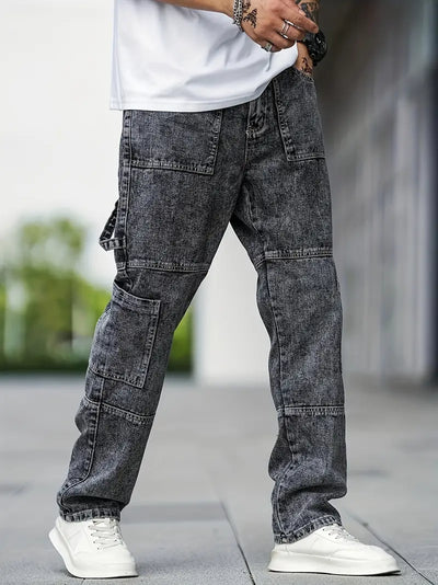 Casual cargo jeans for men with large pockets