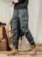 Men's solid cargo pants with multiple pockets - casual outdoor pants