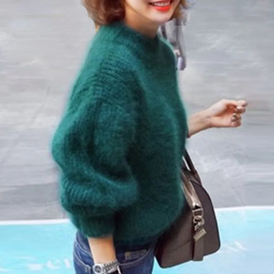 Fluffy turtleneck sweater for women