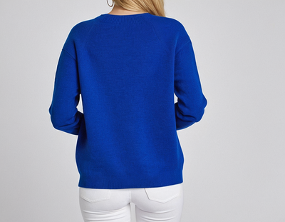 Casual blue solid long sleeve crew neck sweater