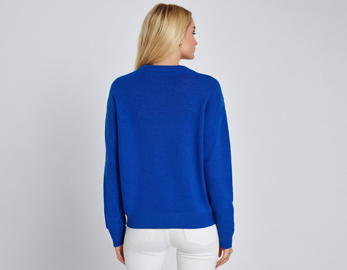 Casual blue solid long sleeve crew neck sweater