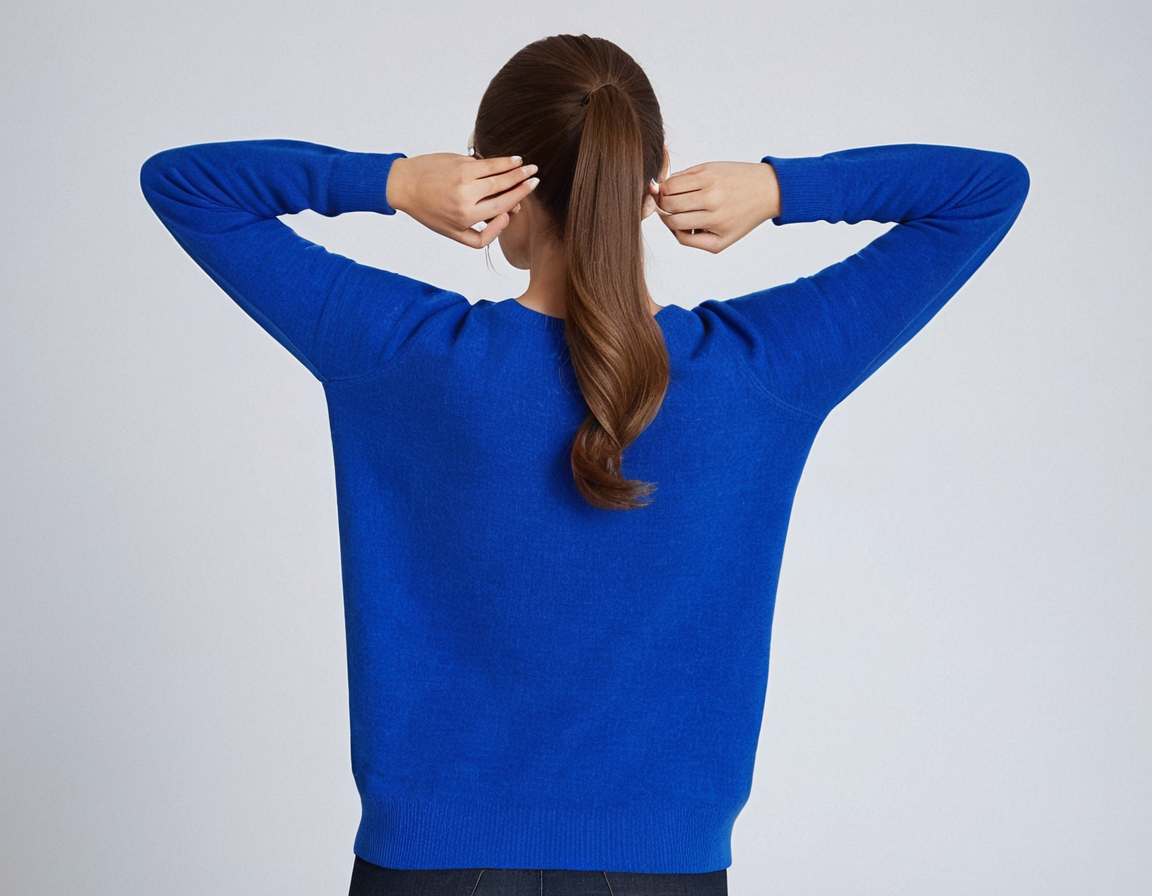 Casual blue solid long sleeve crew neck sweater