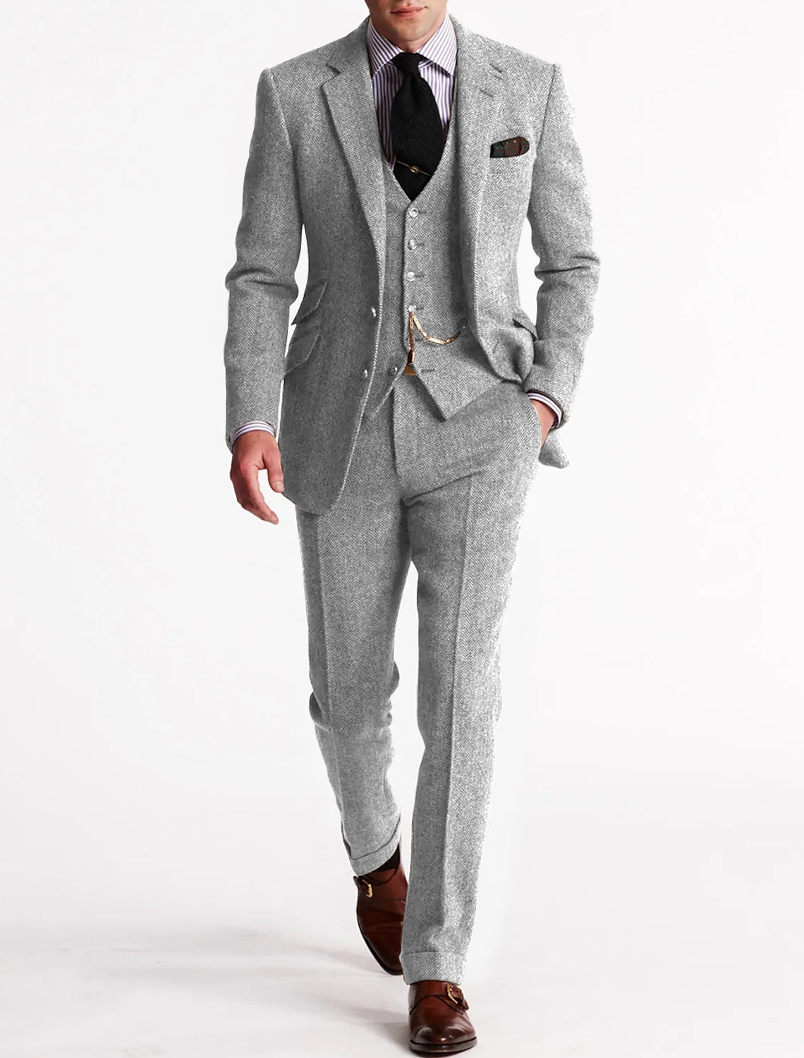 Men's tweed tuxedo suits, three-piece and classic