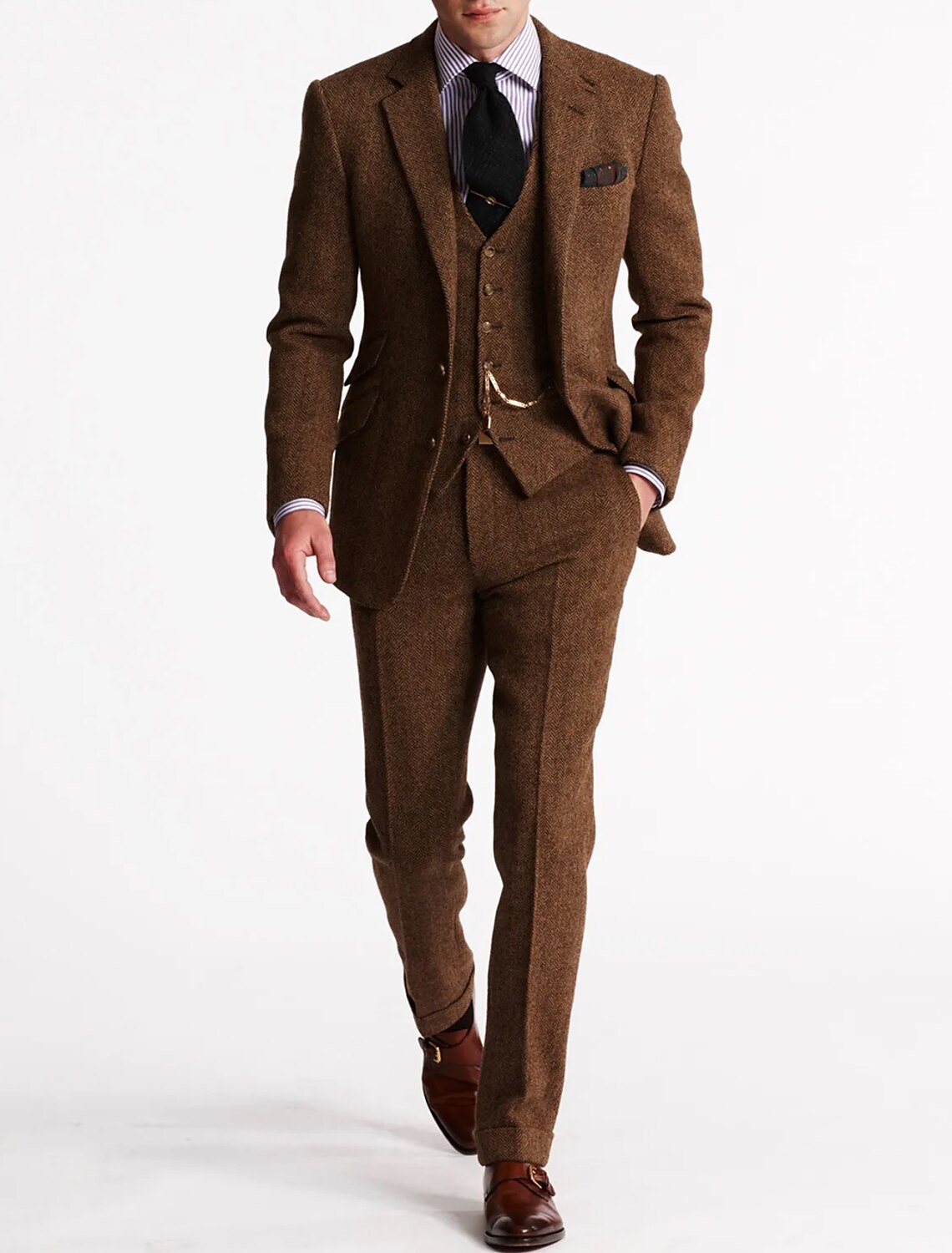 Men's tweed tuxedo suits, three-piece and classic