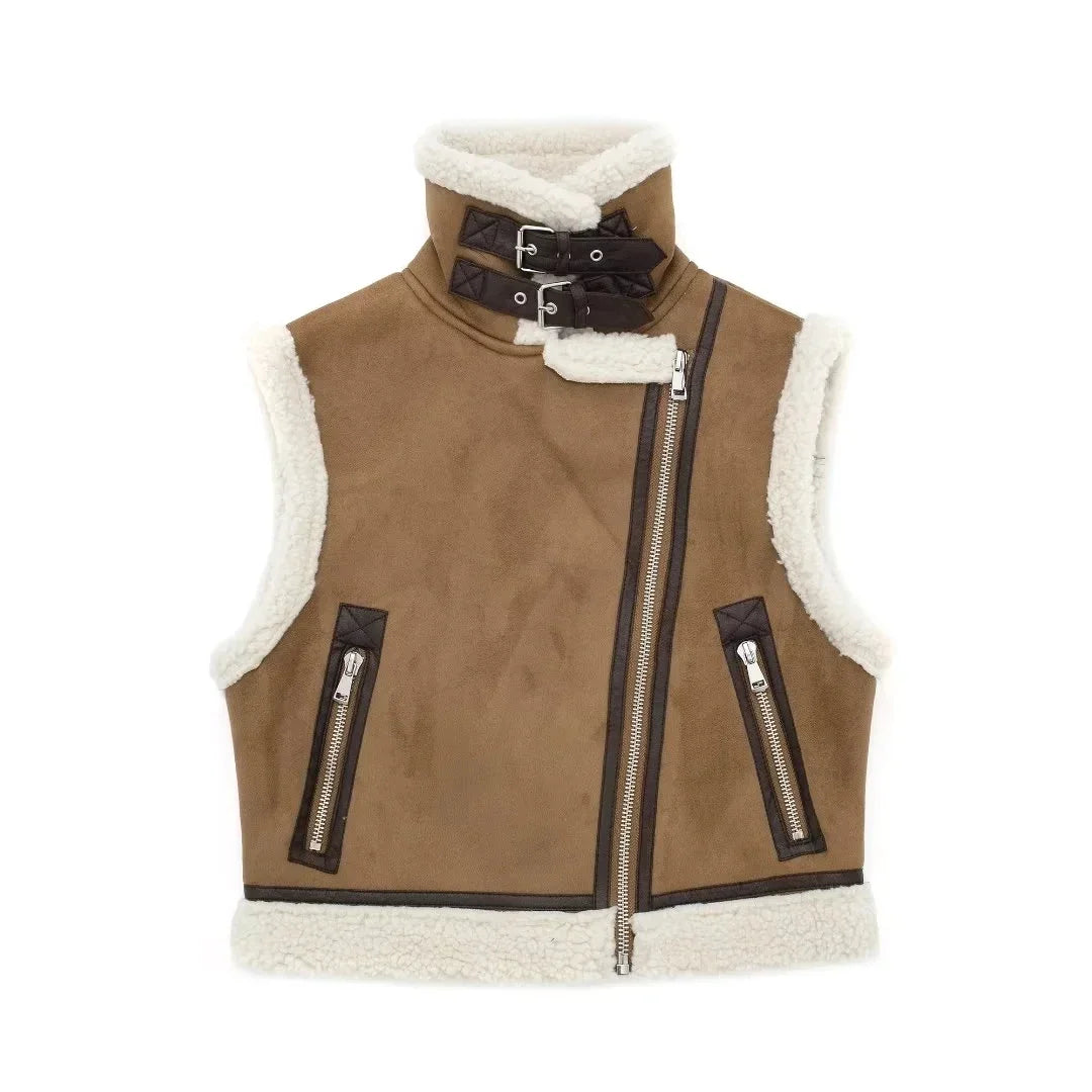 Asymmetric zipper vest for women