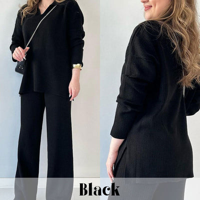 Women's V-Neck Comfortable Stretch Knit Suit (Top + Pants)