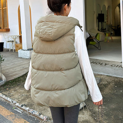 Women's medium length hooded vest