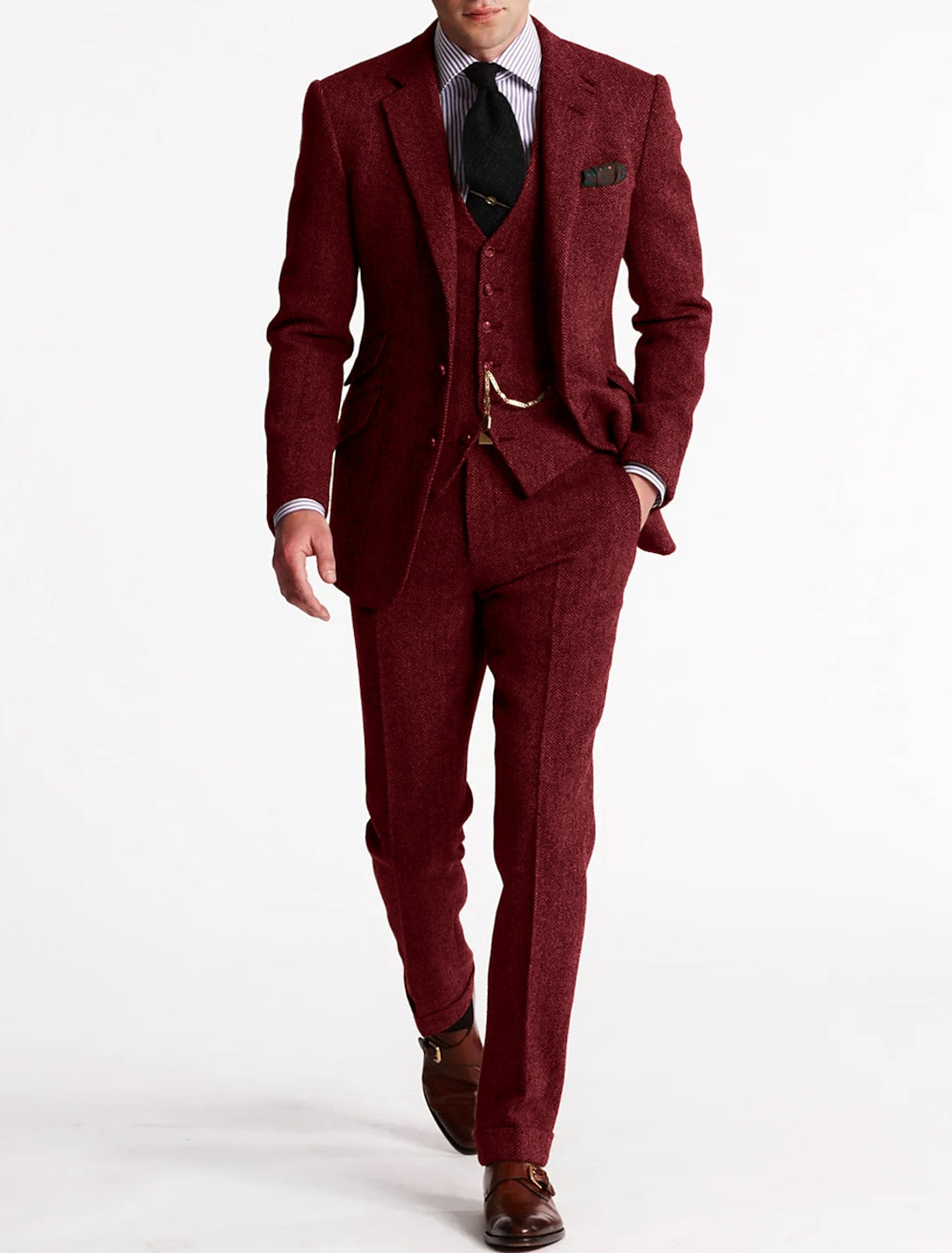 Men's tweed tuxedo suits, three-piece and classic